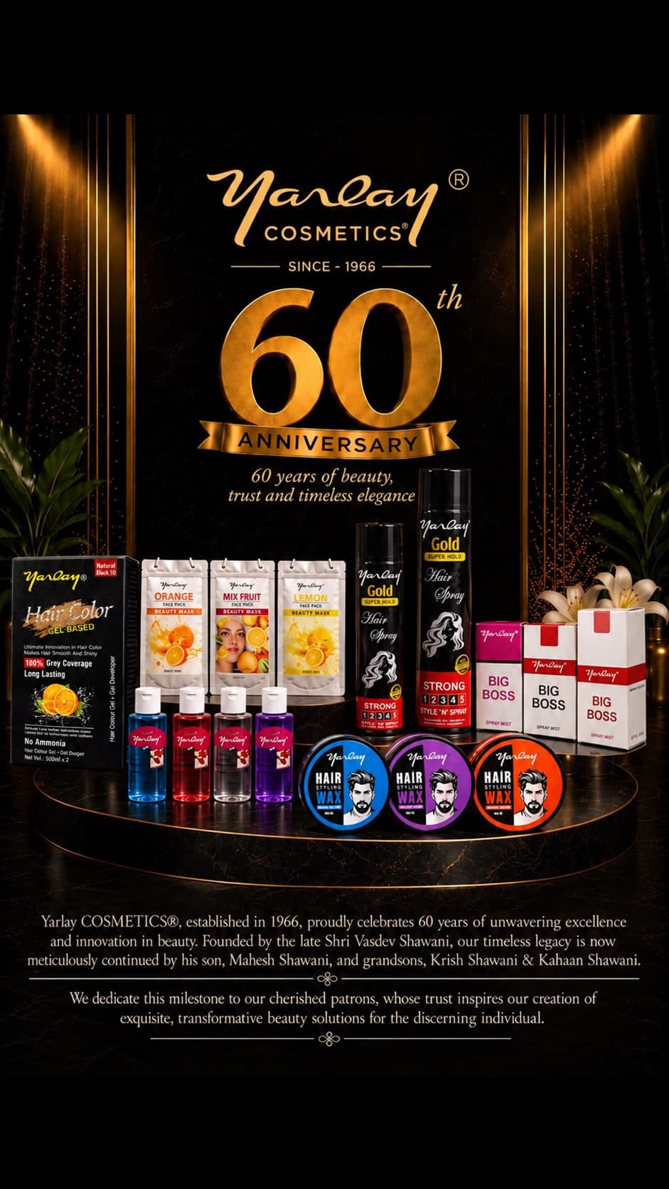 Yarlay Cosmetics 60th anniversary poster showing the Yarlay range