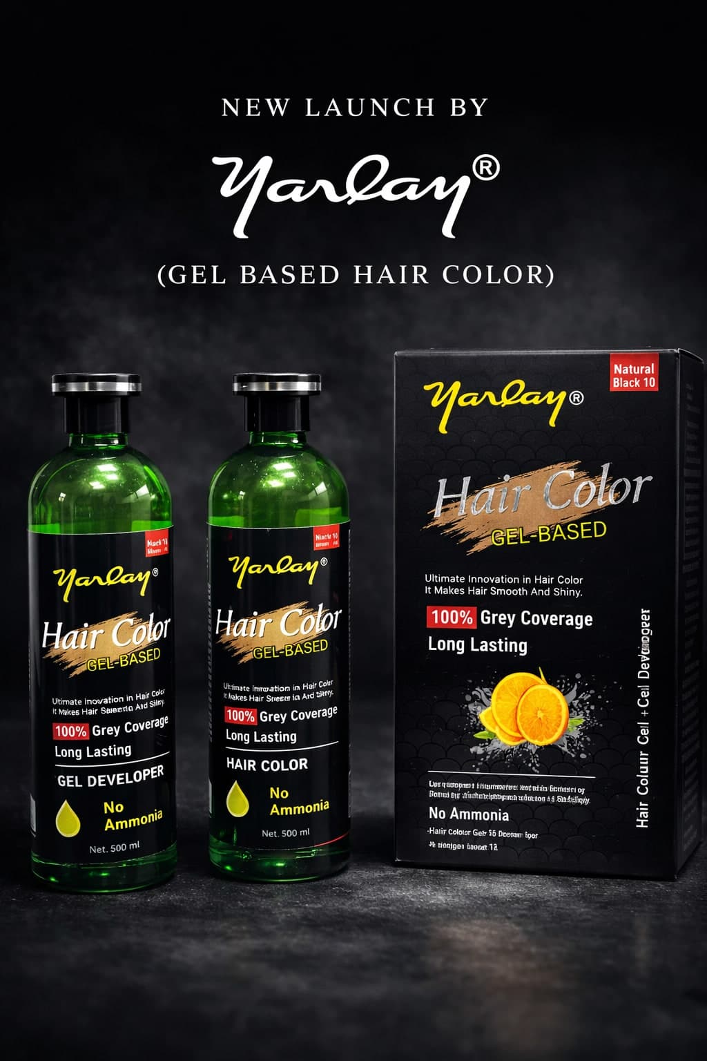 Yarlay Hair Colour Gel: hair colour gel bottle, developer gel bottle and pack box